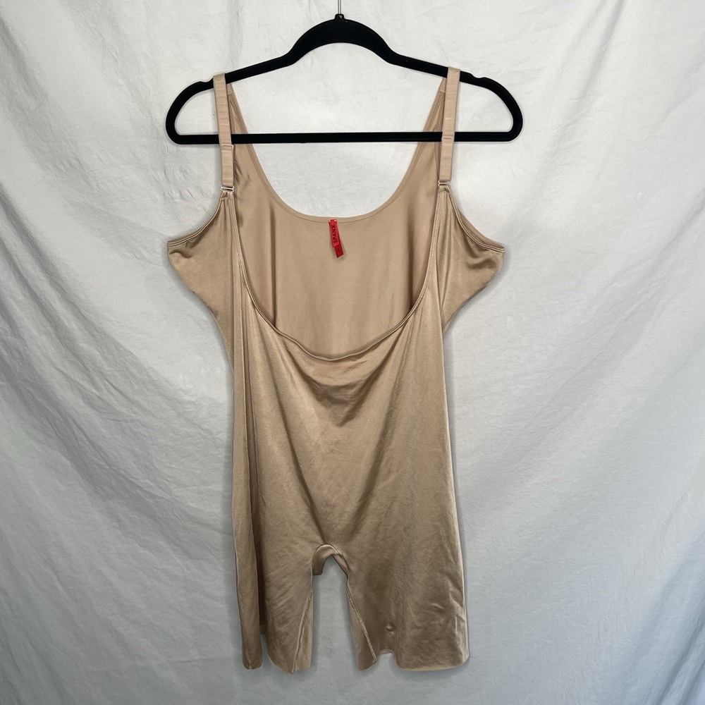 Spanx Slimplicity Open-Bust Mid Thigh Bodysuit 3X Nude Shape Wear Plus Size EUC